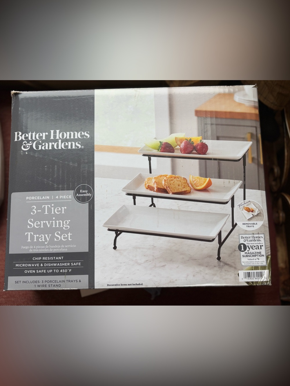Better Homes And Gardens White Porcelain 3-Tier Serving Tray with Black Stand